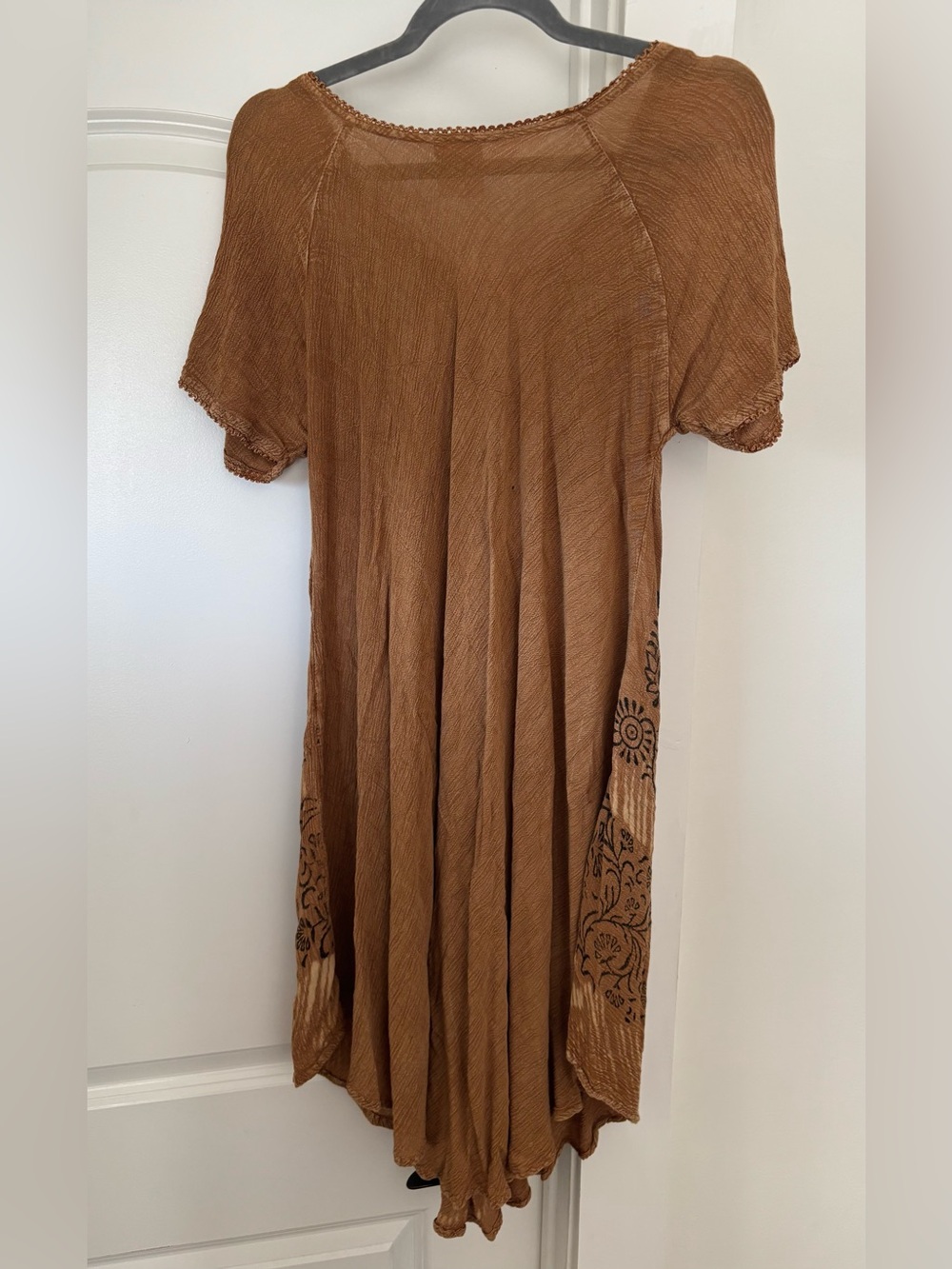 Boho Lace-Up Tunic Dress with Floral Print - Rust color - Picture 5 of 7